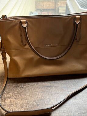 Coach Tan Leather Tote with Top Handles and Shoulder Strap